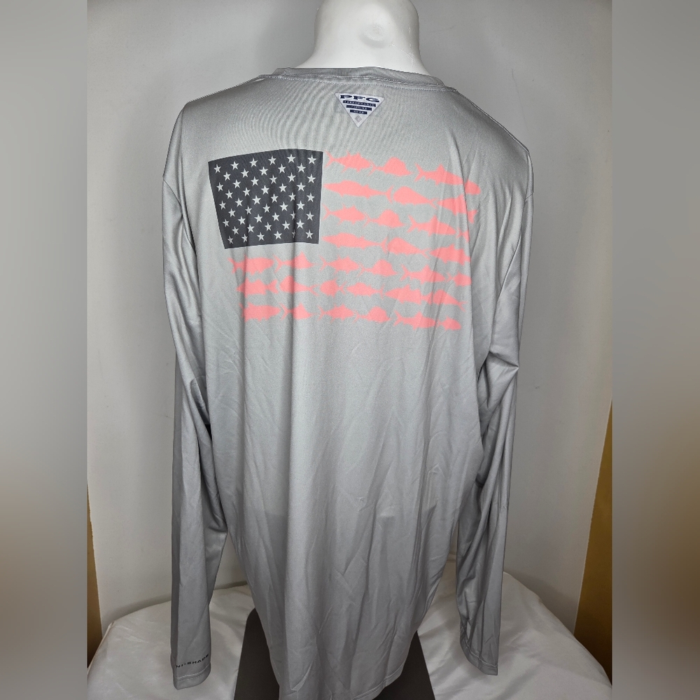 NWT Columbia XL PFG Fish Flag Gray long Sleeves Shirt - Picture 3 of 11